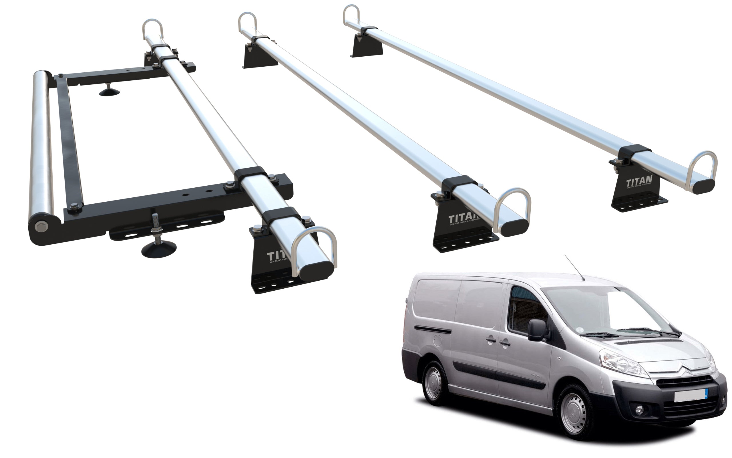 Fiat Scudo  Roof Rack, 3 Bars - With rear roller kit - TITAN WorkReady Mk2 Van (2007-2016)