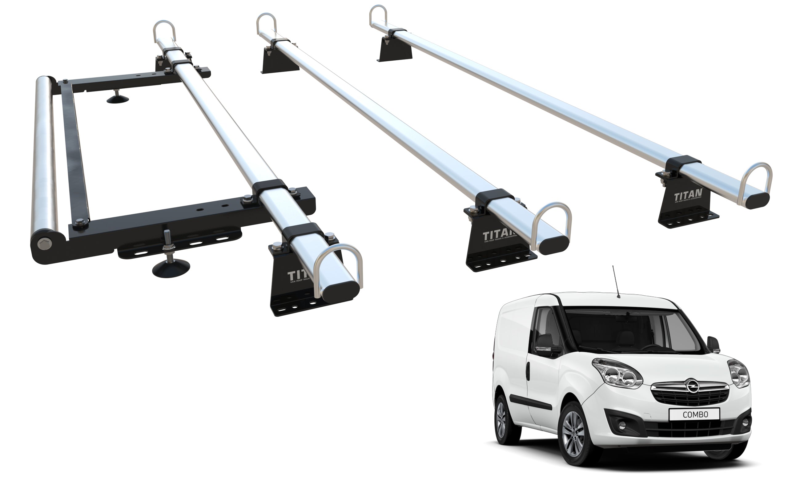 Vauxhall Combo Roof Rack, 3 Bars With Roller - TITAN WorkReady  (Mk3  - 2012-2018)
