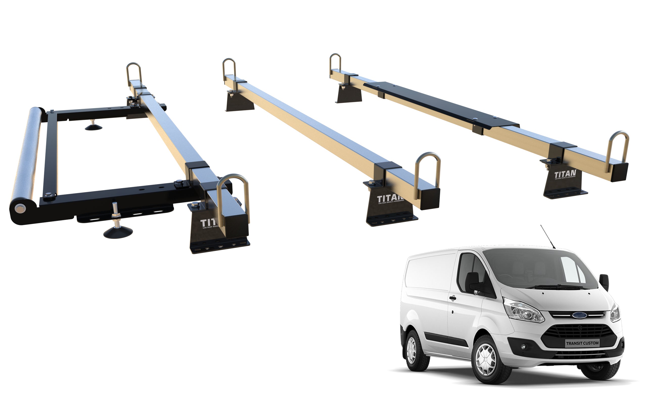 Transit Custom Van Roof Rack - 3 Bars -  TITAN 40-40 Construction Grade With Roller