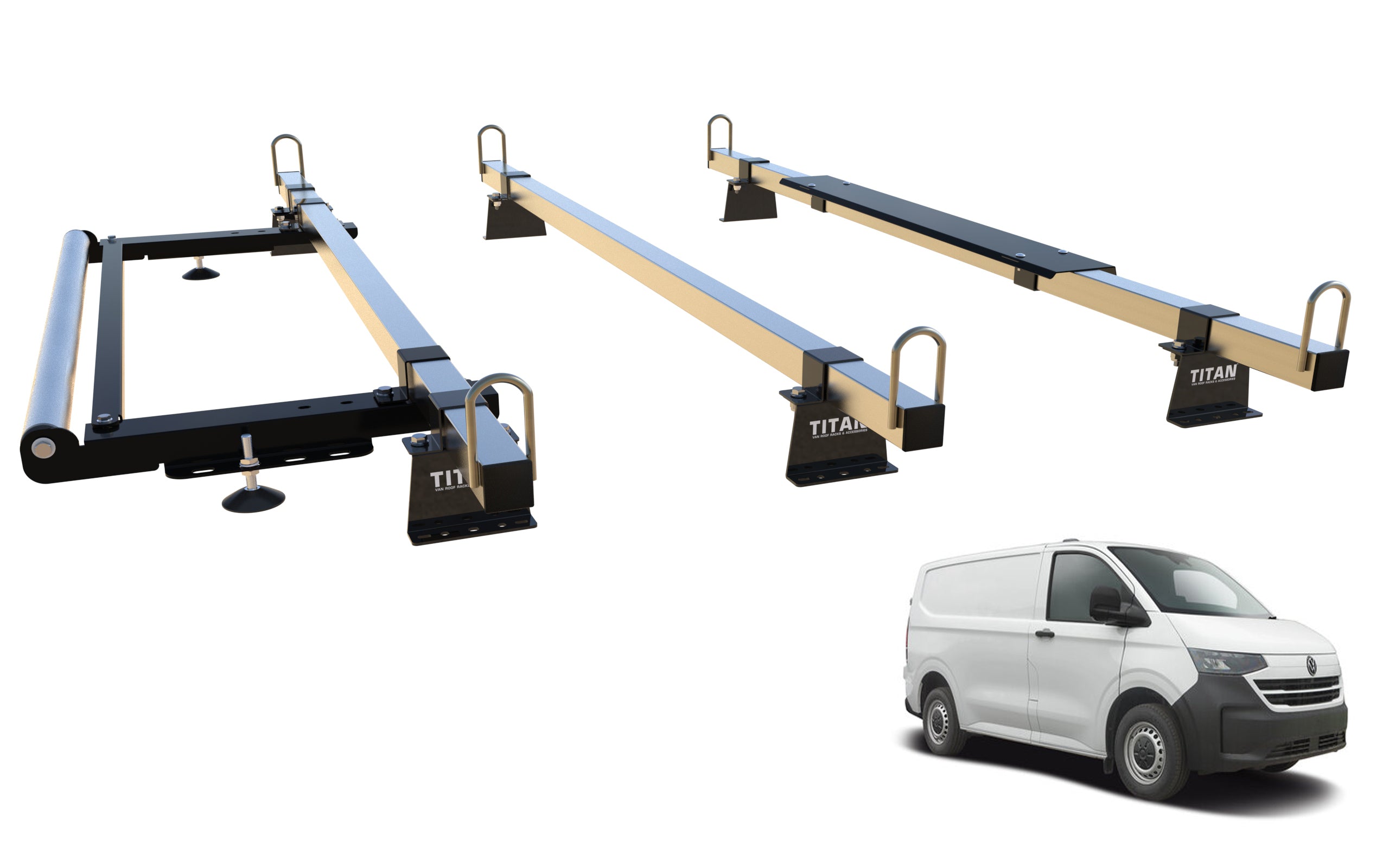 VW TRANSPORTER T7 (2025 Onwards) Roof Rack 3 Bars - TITAN 40-40 Construction Grade With Aerofoil & ROLLER