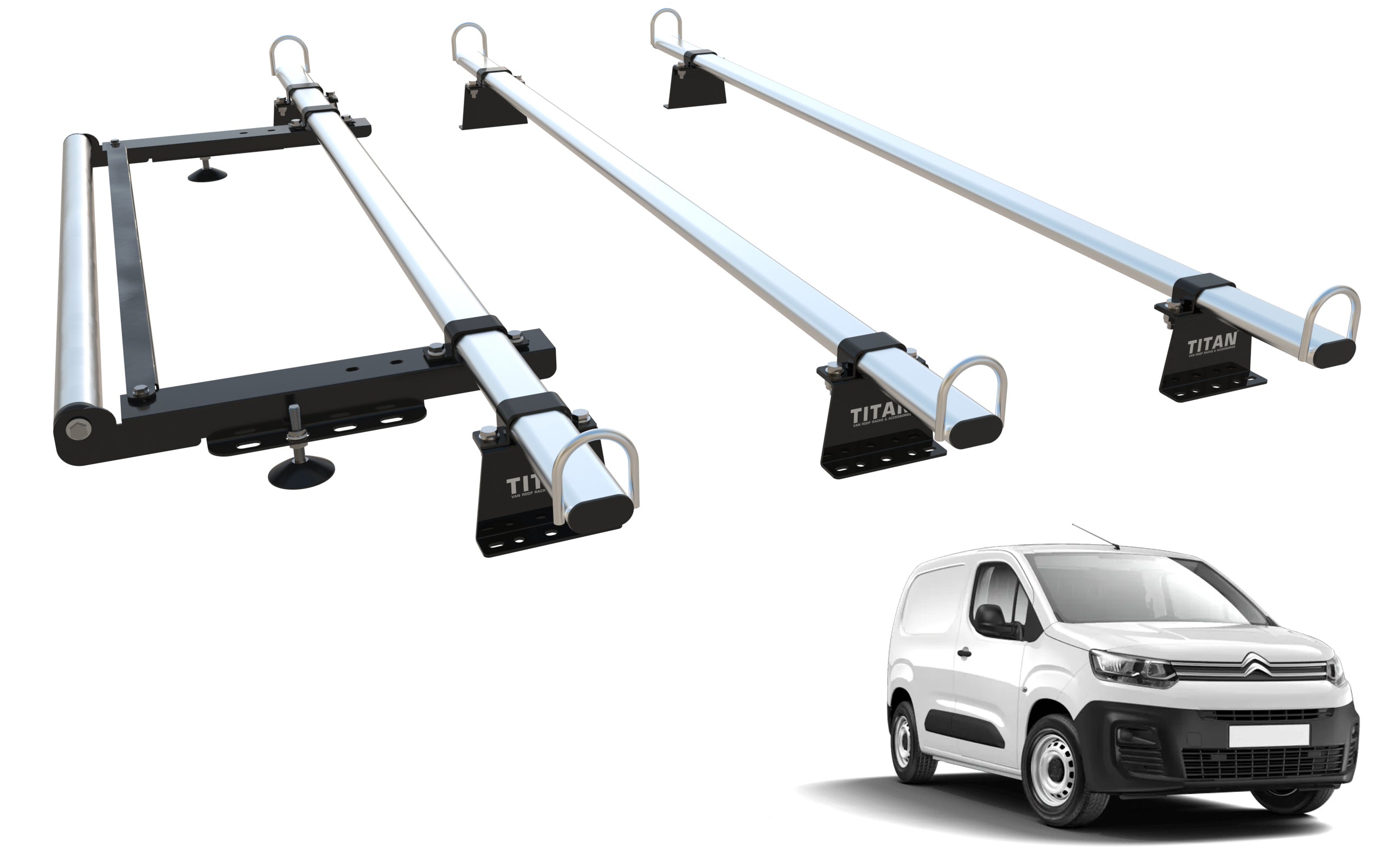 Peugeot Partner Roof Rack, 3 Bars & Roller  (Mk3 2018 Onward) TITAN WorkReady