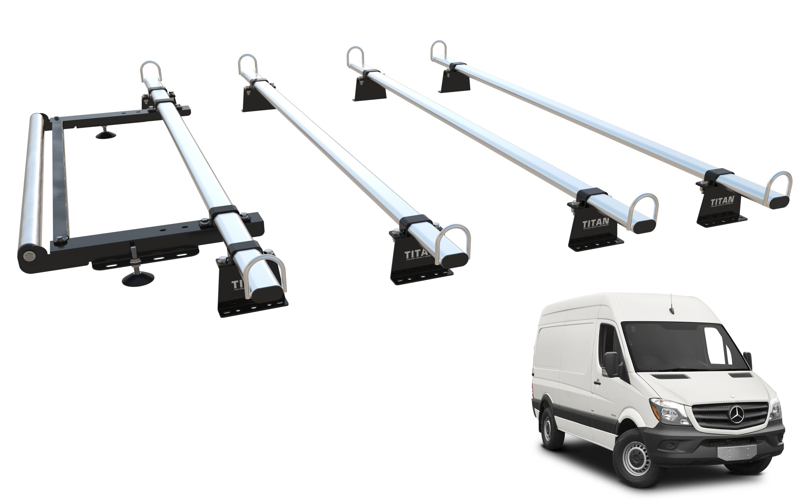 TITAN WorkReady Van Roof Rack 4 Bars - Compatible Fittings to fit a VW CAFTER van (2006-2016 models) - With Rear Roller kit