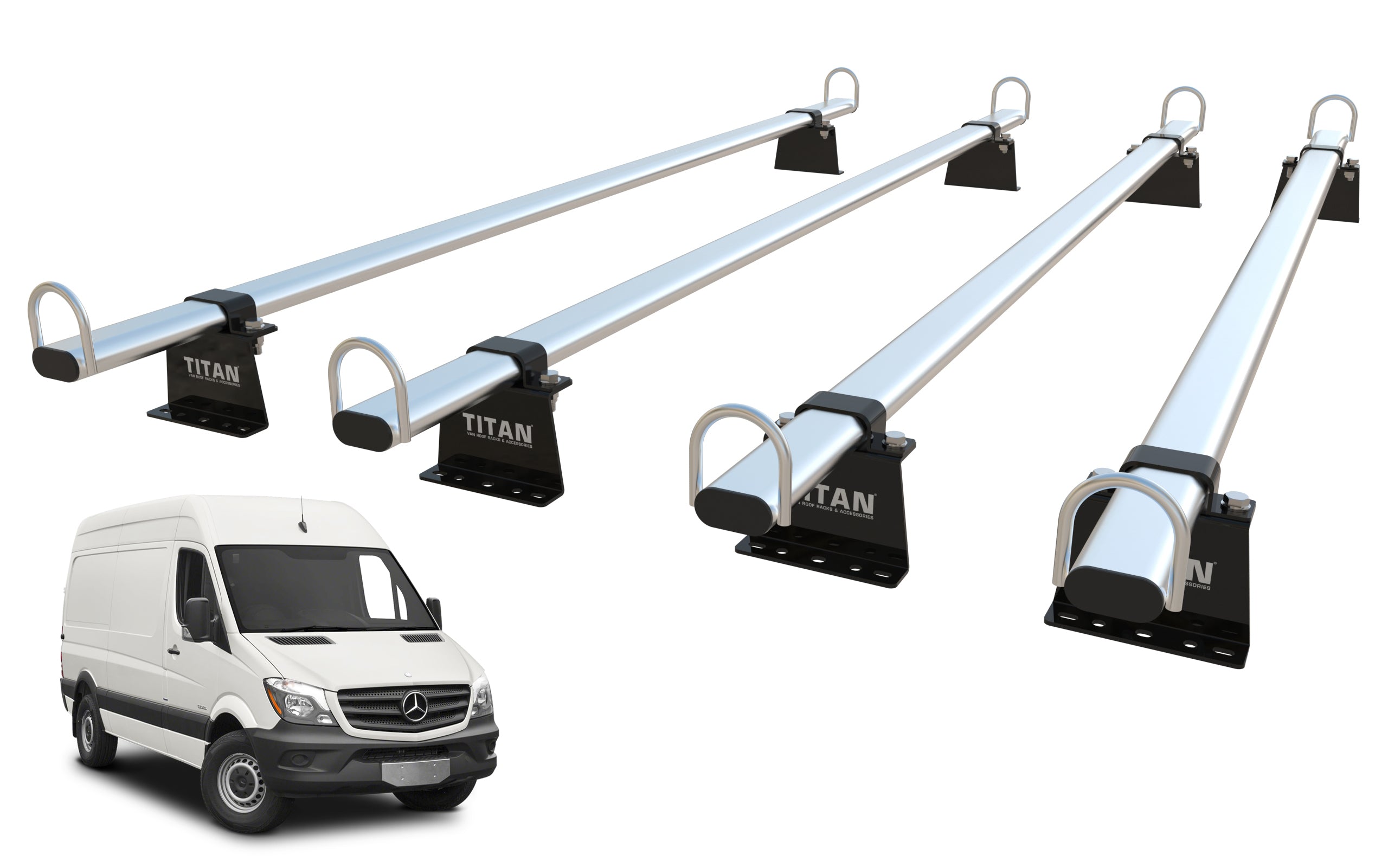 TITAN WorkReady Van Roof Rack 4 Bars - Compatible Fittings to fit a MERCEDES SPRINTER Mk2 (2006-onward vans)