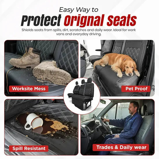 Leather Look Seat Cover for Transit Custom 2023 Onwards (WITH FOLD DOWN TRAY)