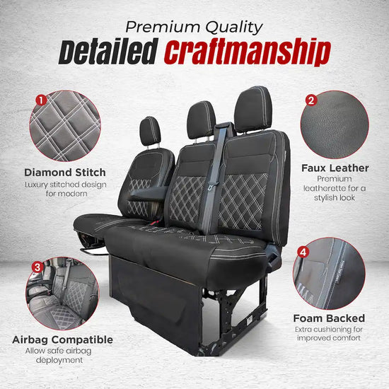 Leather Look Seat Cover for Transit Custom 2023 Onwards (WITH FOLD DOWN TRAY)