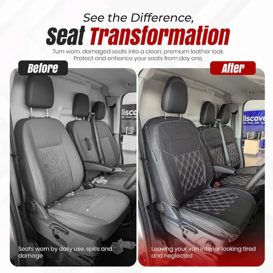 Leather Look Seat Cover for Transit Custom 2023 Onwards (WITH FOLD DOWN TRAY)