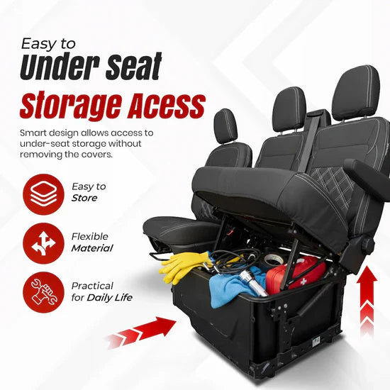 Leather Look Seat Cover for Transit Custom 2023 Onwards (WITH FOLD DOWN TRAY)