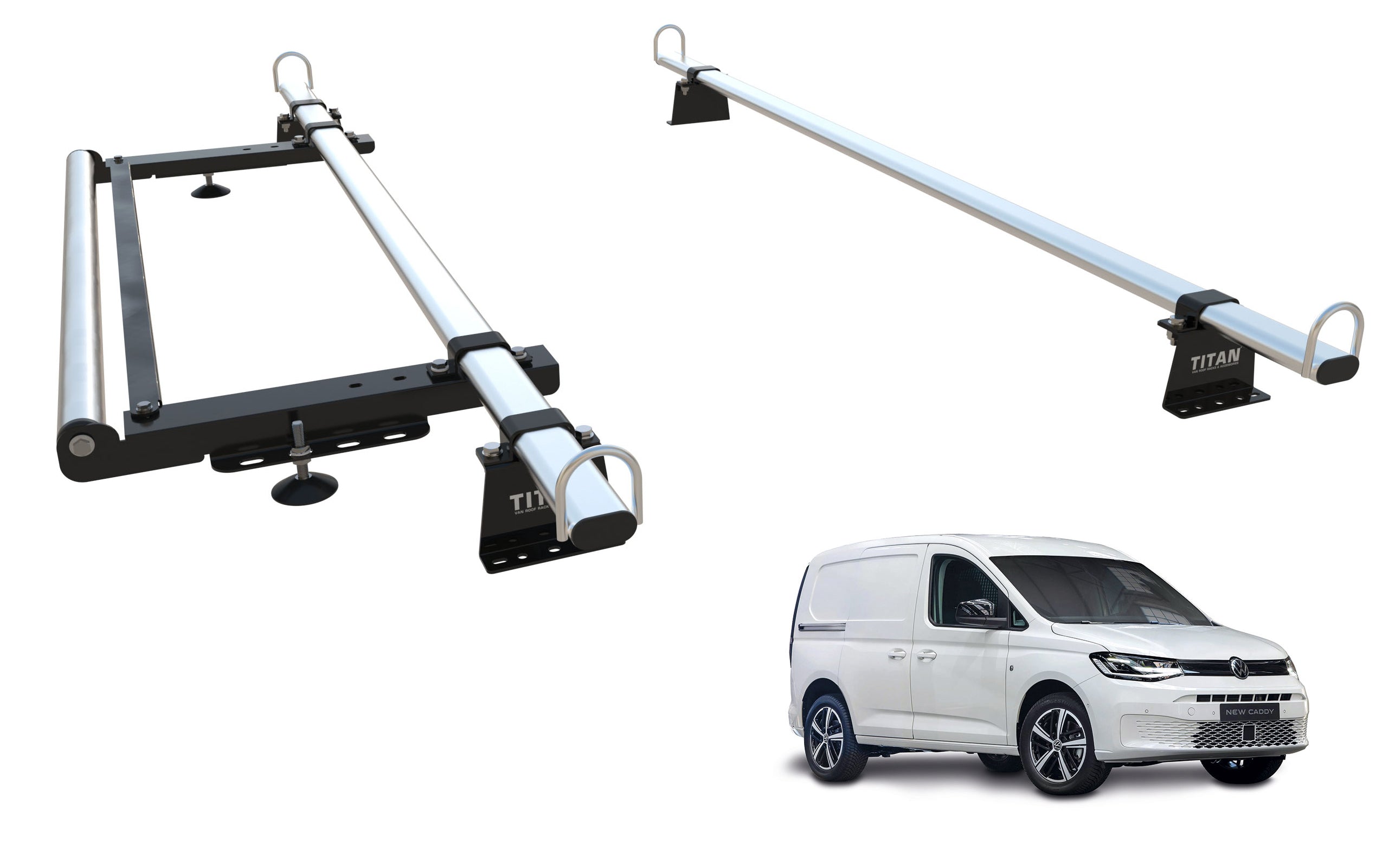 VW Caddy CARGO Roof Rack, 2 Bars & Roller - TITAN WorkReady (NEW SHAPE - 2021-onward)