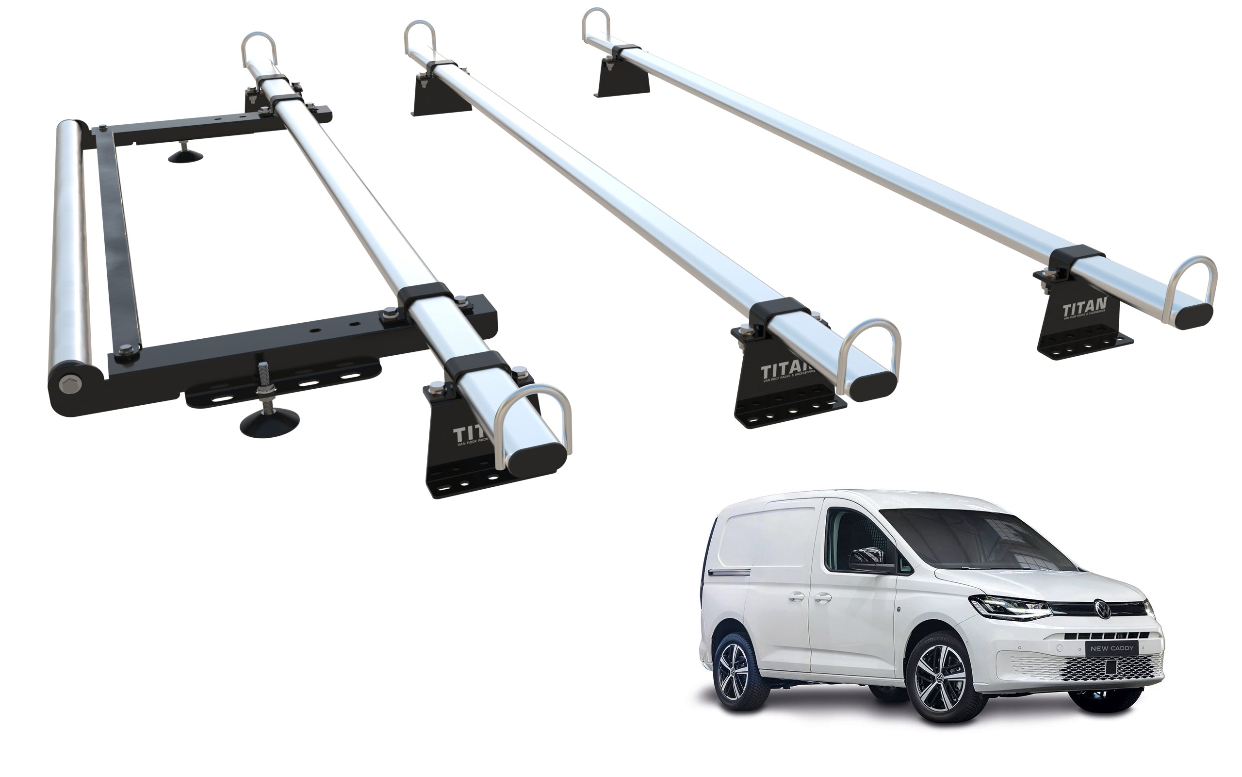 VW Caddy CARGO Roof Rack, 3 Bars & Roller - TITAN WorkReady (NEW SHAPE - 2021-onward)