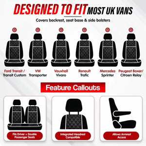 Leatherette Van Seat Covers Driver & Double Passenger