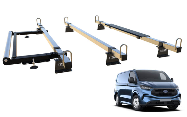 Transit Custom van MK2 (2024 ON) Roof Rack 3 Bars - TITAN 40-40 Construction Grade With Aerofoil & ROLLER