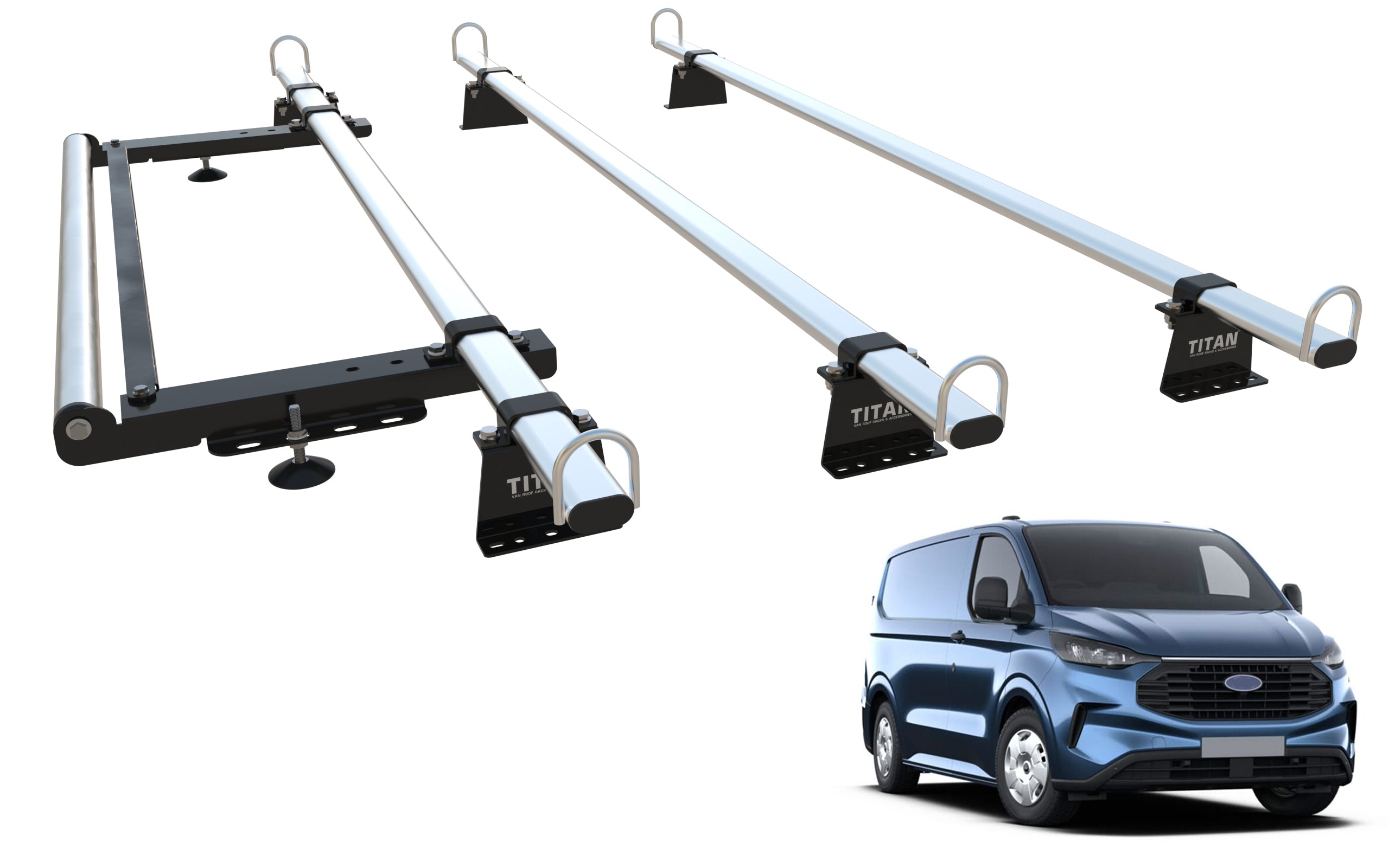 Roof Rack 3 bars for FORD TRANSIT CUSTOM VAN Mk2  (2024 Onward) -TITAN WorkReady With Rear Roller