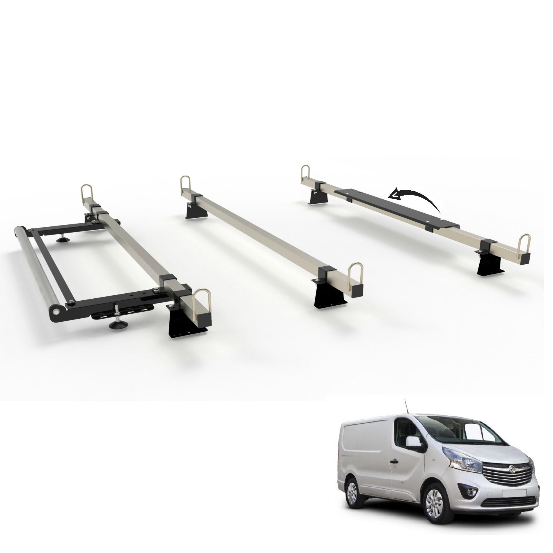 VAUXHALL VIVARO Mk2  (2014 to 2019 versions) Van Roof Rack 3 Bars With Roller - Construction Grade